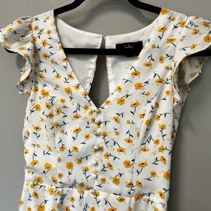 Lulus | Yellow Floral Open Back Midi Dress